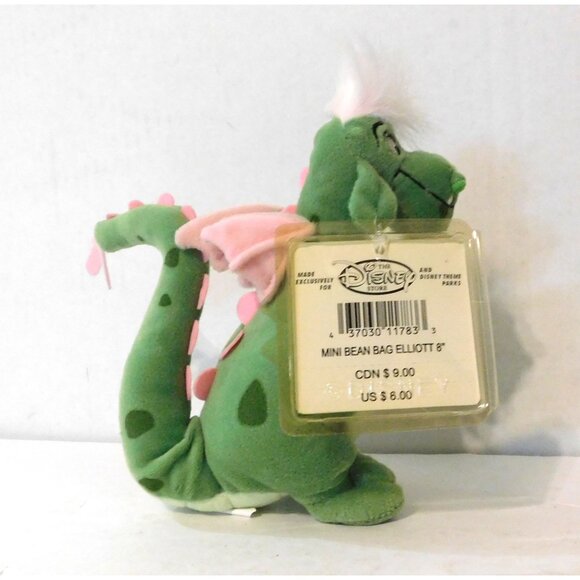 Disney Store Elliott Pete's Dragon Mini Bean Bag Plush 8” Green Pink Wings Tags - Picture 6 of 7